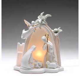 Cosmos Gifts 33106 Fine Porcelain Holy Family in Bethlehem Lighted Nativity Night Light Figurine, 7-1/2" H