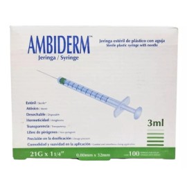 Ambiderm 100 Jeringas De Plástico 3ml Con Aguja 21gx32mm Estéril