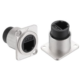 sourcing map D Type RJ45 Coupler, Panel Mount Connector Female to Female LAN Network Bulkhead Pass Through Socket for CAT6A/CAT6/CAT5E/CAT5, Pack of 2