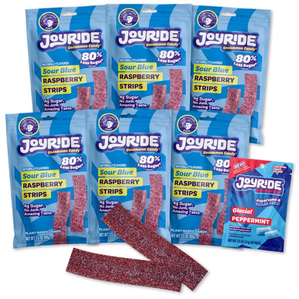JOYRIDE Blue Raspberry Sour Strips - 3.5 oz 6-Pack Bundle