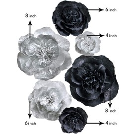 Letjolt Letjolt Paper Flowers Decorations for Wall Black Wedding Decor 3D Flowers for Birthday Baby Shower Bridal Shower(Silver Black Set 6)