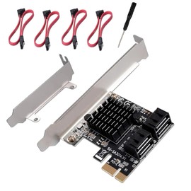 PCIE 4 Port SATA III 6Gbps Expansion Cards, PCIE 1X to SATA 3.0 Controller Card 4 Port, Support SSD and Hard Drive for Windows7/8/10/XP/Linux/Vista