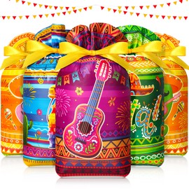 Capoda 50 Pcs Mexican Drawstring Candy Bags Fiesta Party Snacks Bags Cinco De Mayo Party Favor Bag Mexican Fiesta Goodie Bag Mexican Party Drawstring Gift Bag for Fiesta Mexico Theme Party Supplies