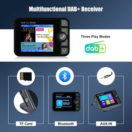 OiLiehu Digital DAB+ Adapter for Car Radio, 2.4" LCD Display portable DAB Adapter with Bluetooth Handsfree, FM Transmitter, AUX, TF-Slot, 32G TF-Card