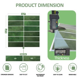 Crystiles Dark Green Peel and Stick Backsplach Tile, 12"x12" Back Splash Stick on Tiles for Kitchen, Bathroom, 10 Sheets