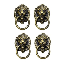 bnafes 4 Pack Cabinet Knobs Pulls Lion Head Ring Pulls Handle for Drawer Dresser Wardrobe Kitchen Cupboard, L 3.5" x W 2.2"