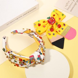 Teacher Accessories for Women Teacher Headbands School Pencil Headbands Hair Claw Clips Teacher Earrings Heishi Bracelets Back To School Teacher Jewelry Outfits Teacher Application Gifts