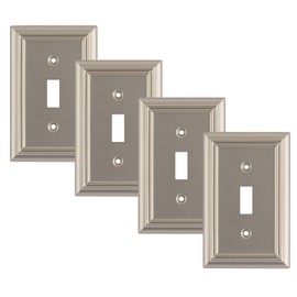 Pack of 4 Wall Plate Outlet Switch Covers by SleekLighting | Decorative Satin Nickel | Variety of Styles: Decorator/Duplex/Toggle / & Combo | Size: 1 Gang Toggle