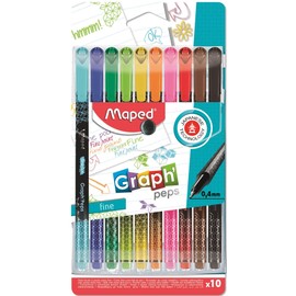 Maped 749050 Graph'Peps Fine Tip 0.4mm Durable Tip Writing Comfort - 10 Colours Case