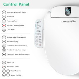 WONDERSKY Bidet Toilet Seat Elongated, Smart Heated Toilet Seat with Warm Water and Dryer, Soft Close Bidet Seat with Adjustable Temperature, Self Cleaning and Stainless Steel Nozzle