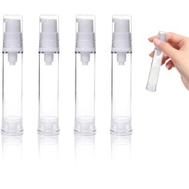 Pump Dispenser 10 ml, Pack of 4 Pump Bottles, Small Empty, Travel Dispenser Bottle, Airless Pump Dispenser Cream, Vacuum Cosmetic Container, Cream Dispenser Travel Bottles, Empty Lotion Pump Bottle