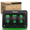 Nilight 3 Gang Rocker Switch Panel Aluminum 5 Pin ON