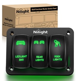Nilight 3 Gang Rocker Switch Panel Aluminum 5 Pin ON Off Toggle Switch Panel LED Light Bar Switch SPST 12V-24V Green Switches for Marine Boats,Cars,ATVs,UTVs