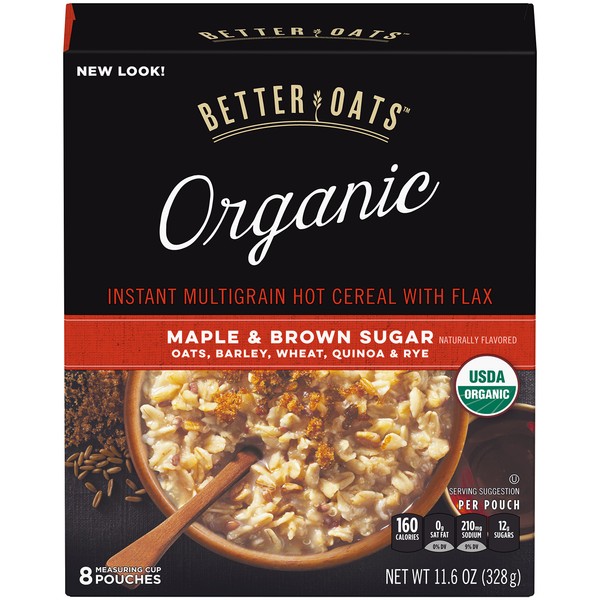 Better Oats, Organic Instant Oatmeal, Maple & Brown Sugar, 8 Ct