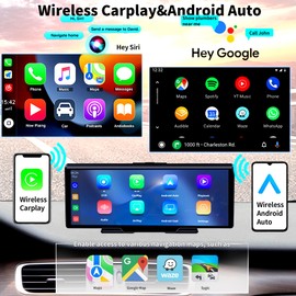 SCUMAXCON 10.26" Portable Wireless Carplay Android Auto 4K Dash Cam AirPlay Android Cast 1080P Backup Camera IPS Screen Loop Recording Bluetooth Navigation FM AUX Built in Speaker Car Stereo