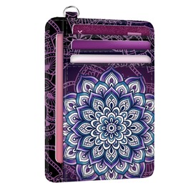 peacoblue Credit Card Holder Slim Wallet, Lotus Pattern RFID Wallet Women Front Pocket Small Card Holder Travel Cute Funny Thin Card Case ID Window PU Leather RFID Blocking Card Organizer Gifts