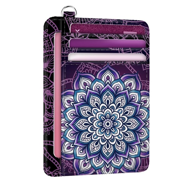 peacoblue Credit Card Holder Slim Wallet, Lotus Pattern RFID Wallet
