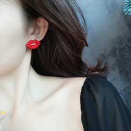 Sexy Red Lips Stud Earrings - Full Crystal Pink/Red Lips Charm Rhinestone Earrings Gift for Valentine's Day