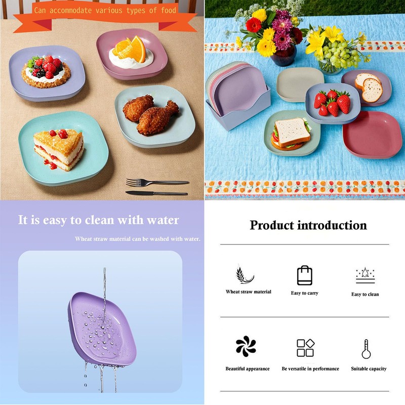 ZYCLANYANG Natural Wheat Straw Tray 8-Pack with Base, Biodegradable, 5.7