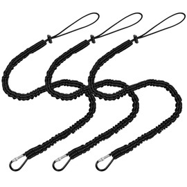 LEIFIDE 3 Pcs Tool Lanyard with Aluminum Screw Lock Buckle Retractable Bungee Cord 17.6lb 8kg Tough Adjustable Tool Tether Tool Harness Fall Protection Tether for Construction (Black)