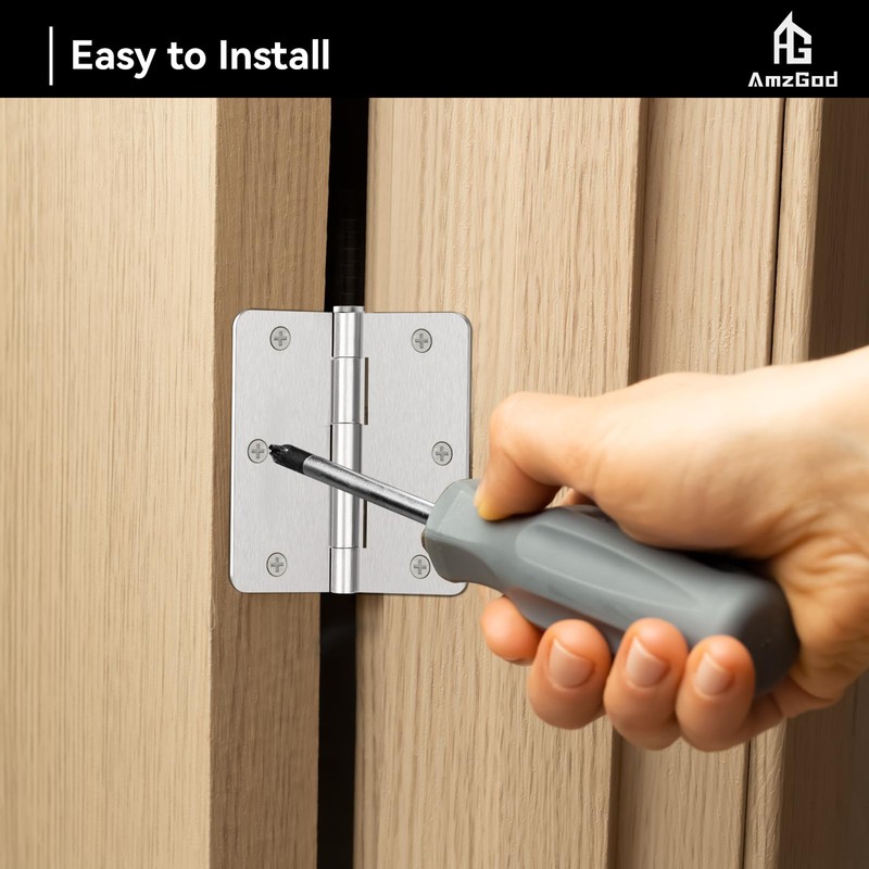 AmzGod Door Hinges Brushed Nickel - 3 Pack 3.5 Inch