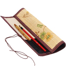 Brush Wrap, Calligraphy Brush Case, Set of 1, Bamboo Brush Case, Storage, Easy Protection, Lightweight, Breathable, Hand-woven Brush Roll, Easy to Carry, Calligraphy Brushes Included, Holds 7 Brushes, For Daily Storage, For Business Trips, Protects Stationery, Gift (11.8 x 10.2 inches (30 x 26 cm)