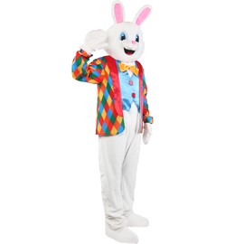 Frojuly Easter Bunny Costume Adult Rabbit Mascot Jumpsuit Suit Deluxe Bunnies Head Onesie Outfit for Men Women Plus Size Holiday 2XL3XL