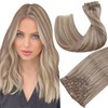 Hetto Real Hair Clip-In Extensions, Blonde Clip-In Real Hair Extensions,