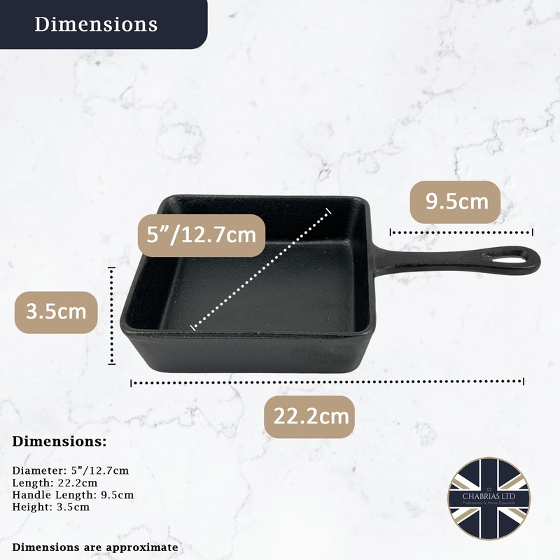 Chabrias Ltd 5"/13cm Square Pre-Seasoned Cast Iron Skillet Frying Pans