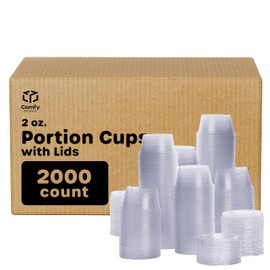 Comfy Package [Case of 2,000] 1 oz. Plastic Disposable Portion Cups with Lids Souffle Cups