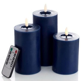glowiu Pillar Flameless Candles Battery Operated with Remote (H 4" 5" 6" x D3) LED Pillar Candles Set of 3 Navy Blue Candles for Holiday, Party, Home Decor Bedroom, Bathroom, Kitchen (Navy Blue)