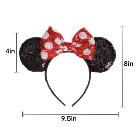 GAIGISFUR Miki and Mini Ears Headbands, Sequin Ears for All, Shiny Bow Hairbands - Perfect for Cosplay, Parties & Accessories (red checks)