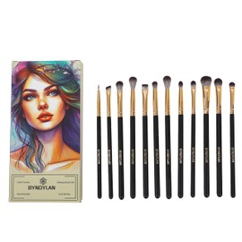 Eyeshadow Brushes, Eyeliner, Concealer, Pencil Brush, Eyebrow brush, Eye Blending Brushes with Soft Bristles, Wood Handles and Solid Ferrules - BYNDYLAN 12 Pieces Eye Makeup Brush Set