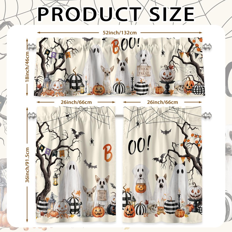 Spooky Dogs Halloween Curtains and Valances Set 3 Piece