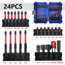 NORTOOLS 24PCS Impact Screwdriver bit Set Phillips, Pozi,Hex Shank S2 Steel,Magenetic Nut Driver Set for Impact Drills and Power Screwdrivers,Retractable Bit Holder and Extendable bit Holder