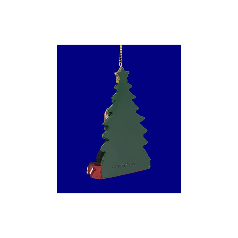 Kurt Adler YORKSHIRE TERRIER WITH CHRISTMAS TREE ANE LIGHTS ORNAMENT