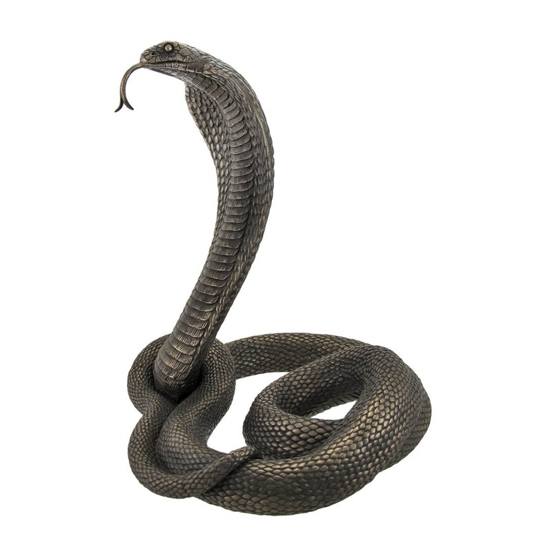 Large 12.75-Inch Tall Bronze Finished King Cobra Cast Resin Sculpture