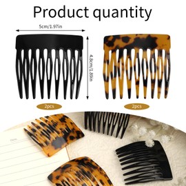4pcs French Hair Side Combs, Black & Dark Leopard Small French Comb Decorative Twist Hair Strong Hold Clips Styling Accessories Gift for Women Girls