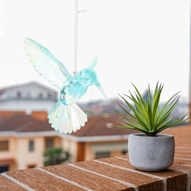 Operitacx 3 Pieces Hummingbird Ornaments Clear Acrylic Crystal Art Hummingbird Figures Large Iridescent Clear Hummingbird Pendant Crystal Bird Decoration Sky Blue