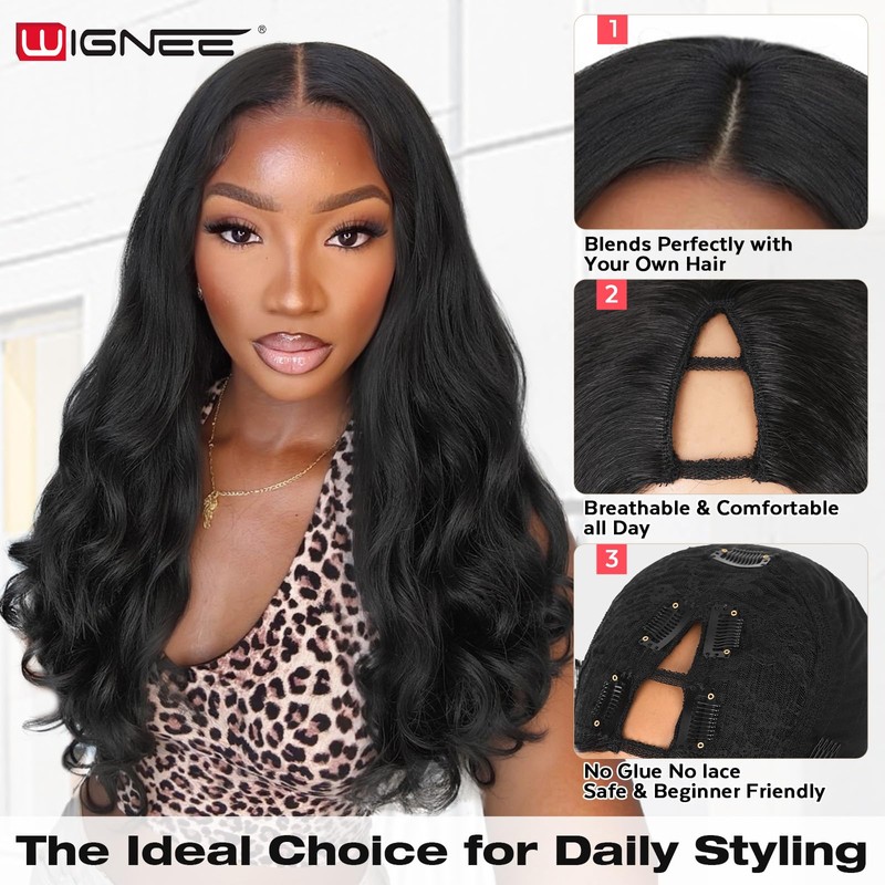 WIGNEE V Part Yaki Curly Wig Natural Look for Women