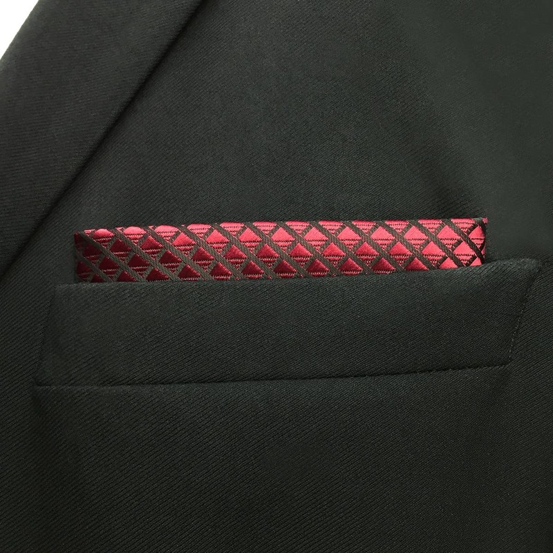 shlax&wing Men's Pocket Square Handkerchief Plaids Red Maroon Burgundy 12.6"