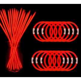 200 Pcs Red Glow Sticks Bracelet Necklaces Bulk Glow in The Dark Party Supplies 8” Light Up Stick with Connectors for Christmas Valentine's Day Easter 4th of July Party Favors Birthday Carnival