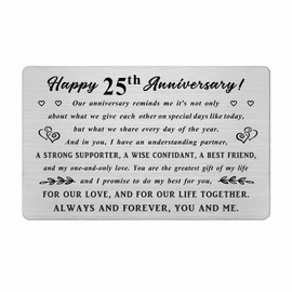 25th Anniversary Card, 25th Wedding Anniversary Husband Wife Gifts, Steel Engraved 25 Year Anniversay Wallet Card, 25 Yr Anniversary Romantic Gifts for Him Her