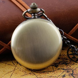 Realpoo Smooth Brown Pocket Watch for Men Quartz Arabic Digital Dial with Chain,Smooth Quartz Men's Pocket Watch for Father's Day Christmas Gift - Brown