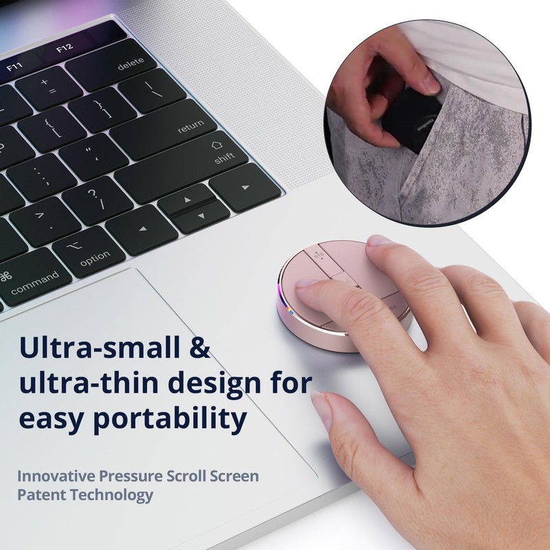 TIMEXPLAYER Stylish Mini Round Mouse with Pressure Sensing Reel, Ultra