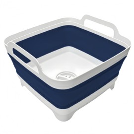 Collapsible Wash Basin 9L, Foldable Dish Tub with Drain Plug, Portable Collapsible Dish Basin, Camping Sink for Washing Dishes, Laundry & Kitchen Use (Navy Blue)