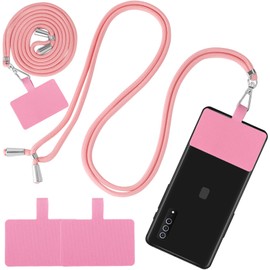 cobee Phone Lanyard, Adjustable Cell Phone Lanyard Universal Nylon Neck Strap Detachable Phone Crossbody Lanyard Phone Tether with 2pcs Phone Patches Compatible with Most Smartphones(Pink)