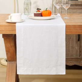 L Linen World - Camino de mesa de lino de 14 x 60 pulgadas, 100 % lino francés, camino de mesa de comedor lavable a máquina para otoño, boda, fiesta, Halloween, Navidad (blanco)