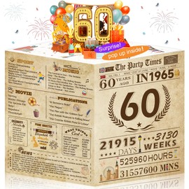 60th Birthday Cards Funny 3D Pop Up Gifts with Envelope for Women Men Wedding Anniversary Party Decorations Born In 1965 60 Year Old Poster Greeting Card for Grandma Mum Dad Husband Wife Aunt Uncle