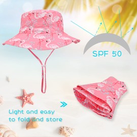 JUPSK Toddler Summer Sun Hat, Baby Sun Hat Wide Brim Children's Bucket Hat with Adjustable Straps Flamingo Print Outdoor Visor Hat for Girls
